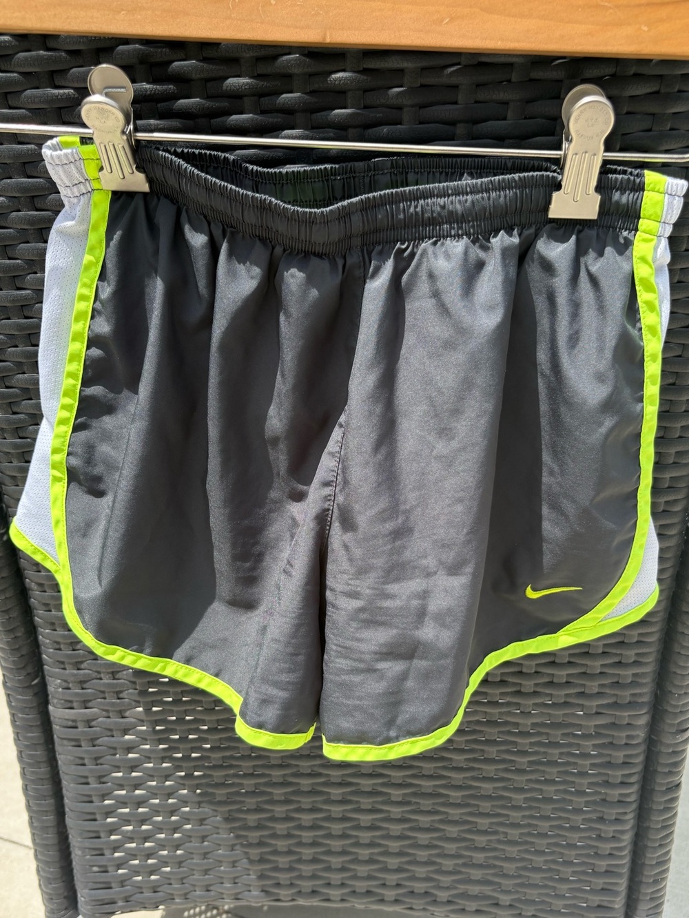Girls Nike Black Running Shorts with Neon Yellow Trim- Size L